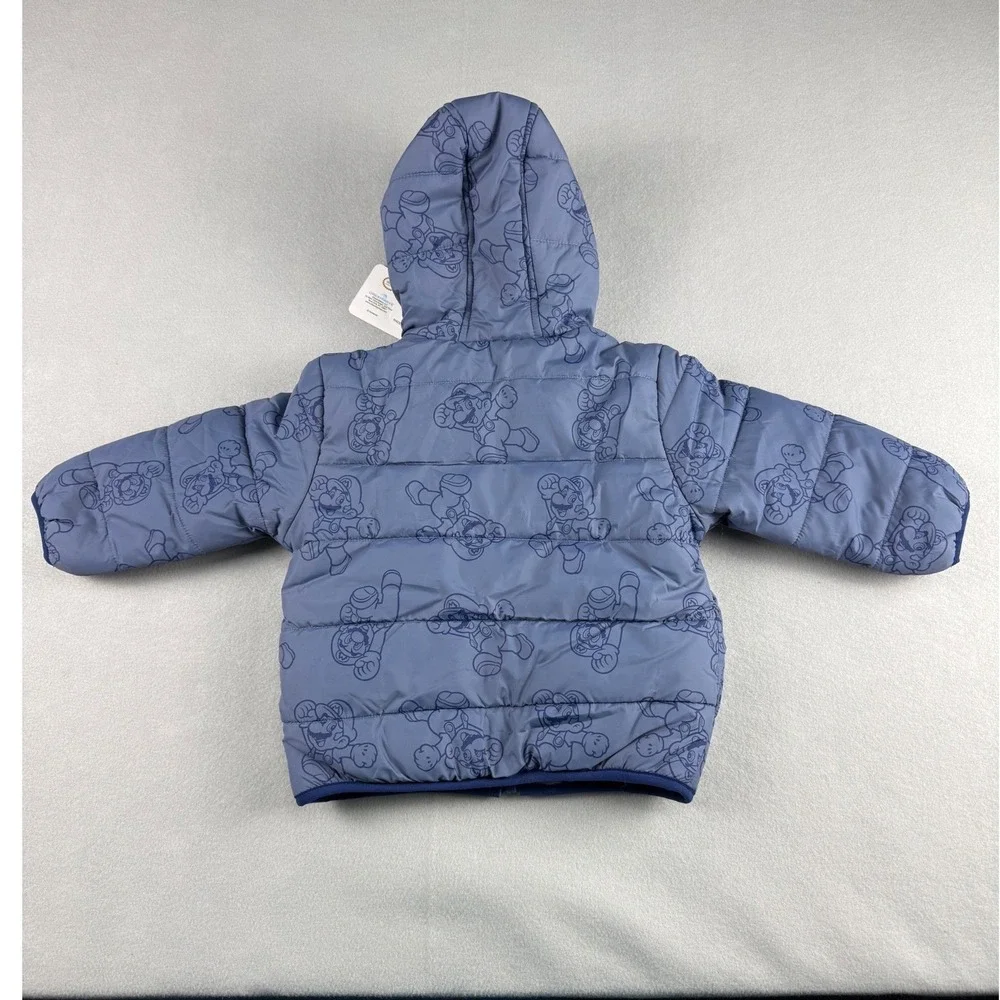 Super Mario Kids 2T Puffer Jacket Reversible Fleece Lined Hooded Warm‎ Coat NWT